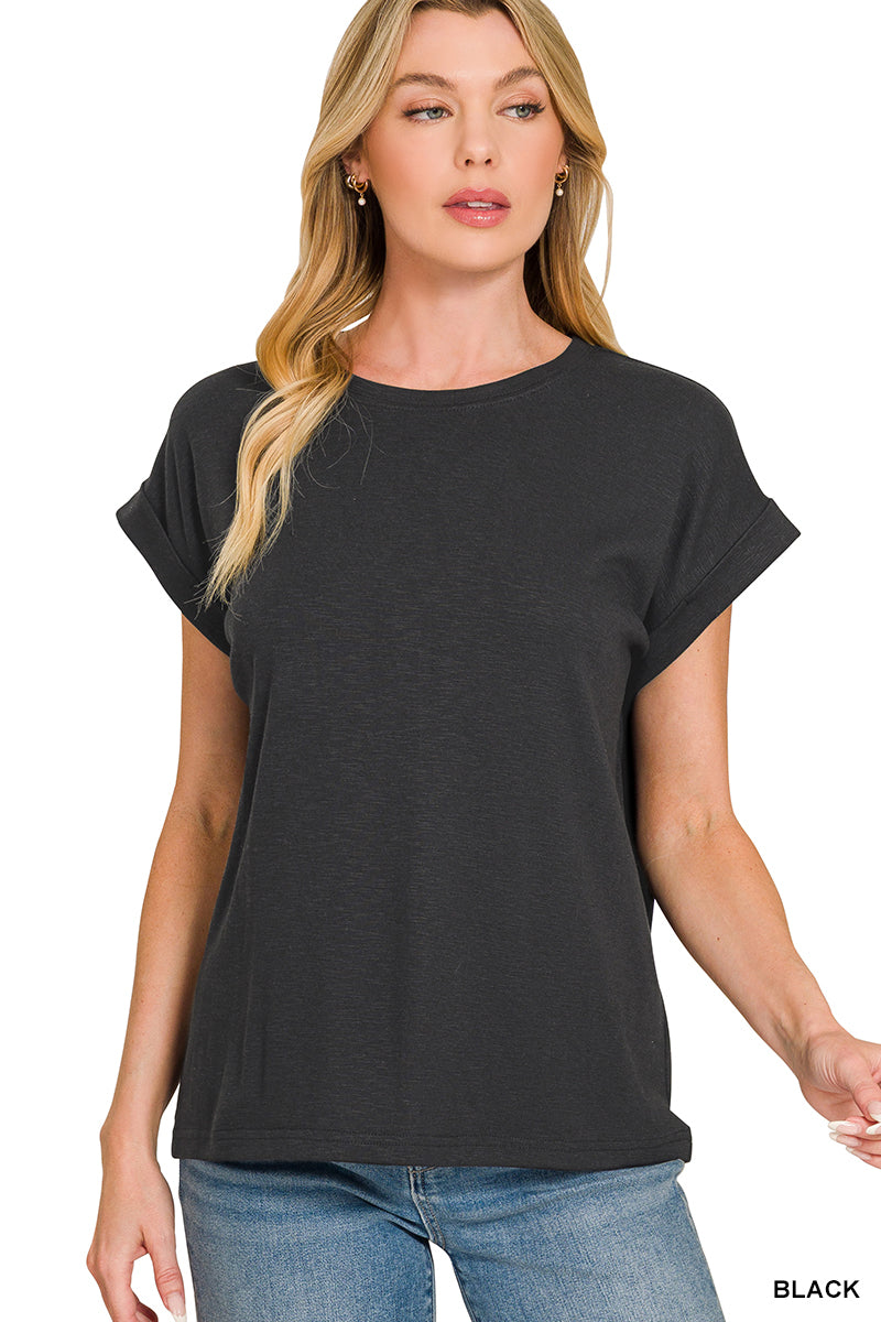 Zenana Cuffed Sleeve Tee