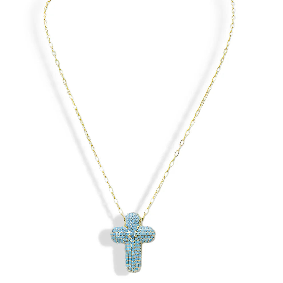 Faithful Glow Turquoise Cross Necklace