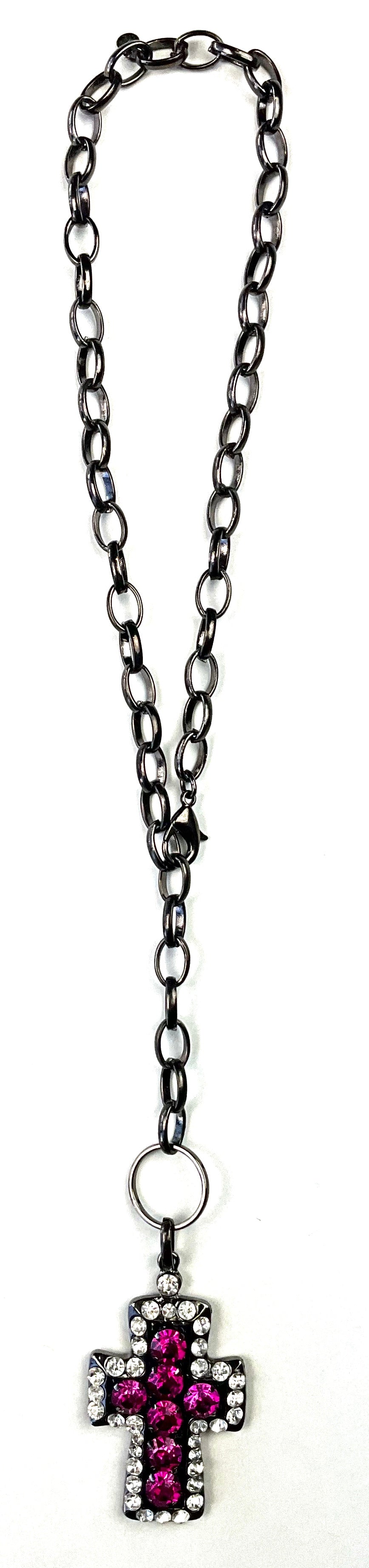 Pink Rhinestoned Cross Necklace
