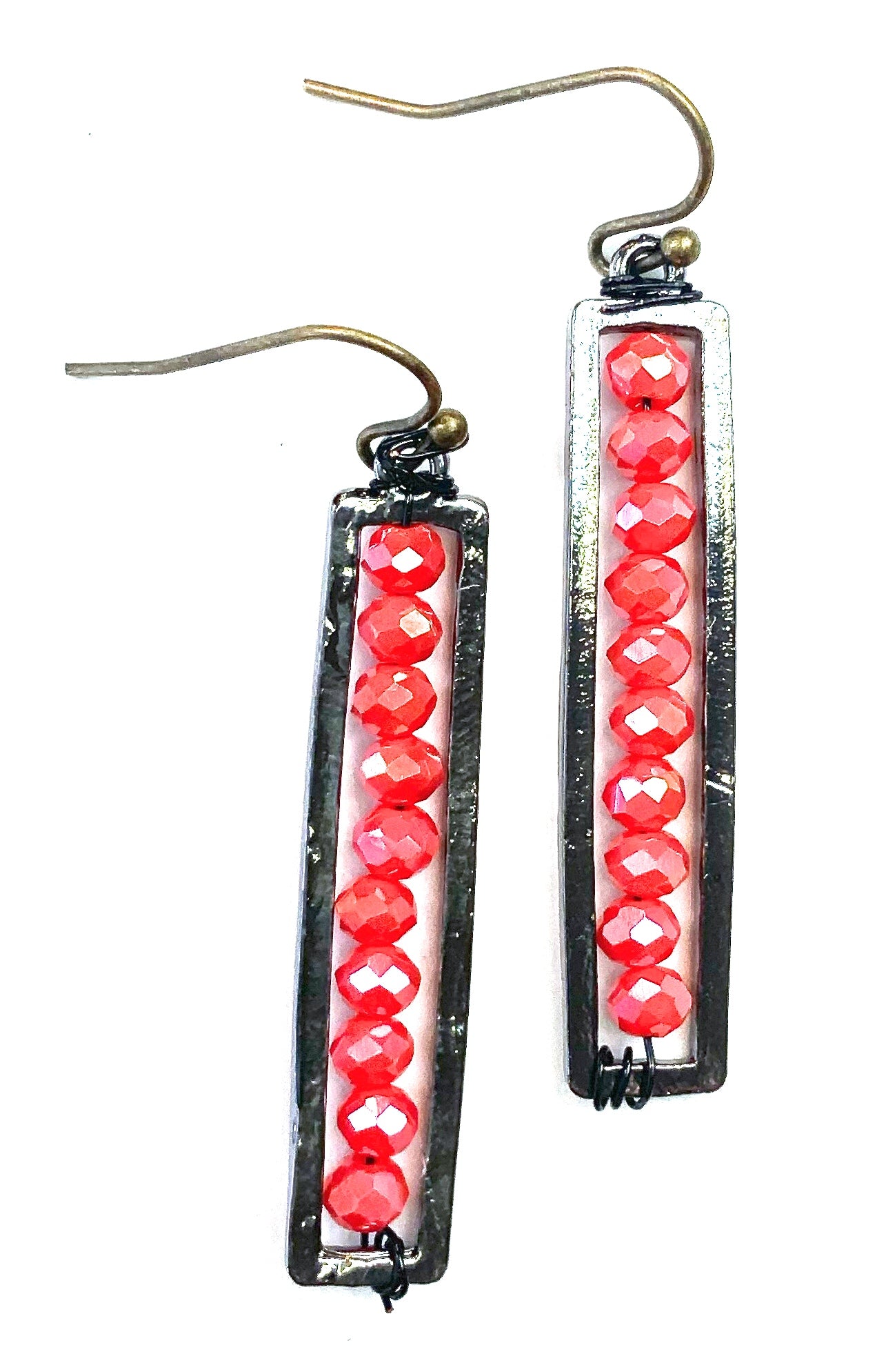 Thin Beaded Rectangle Earrings