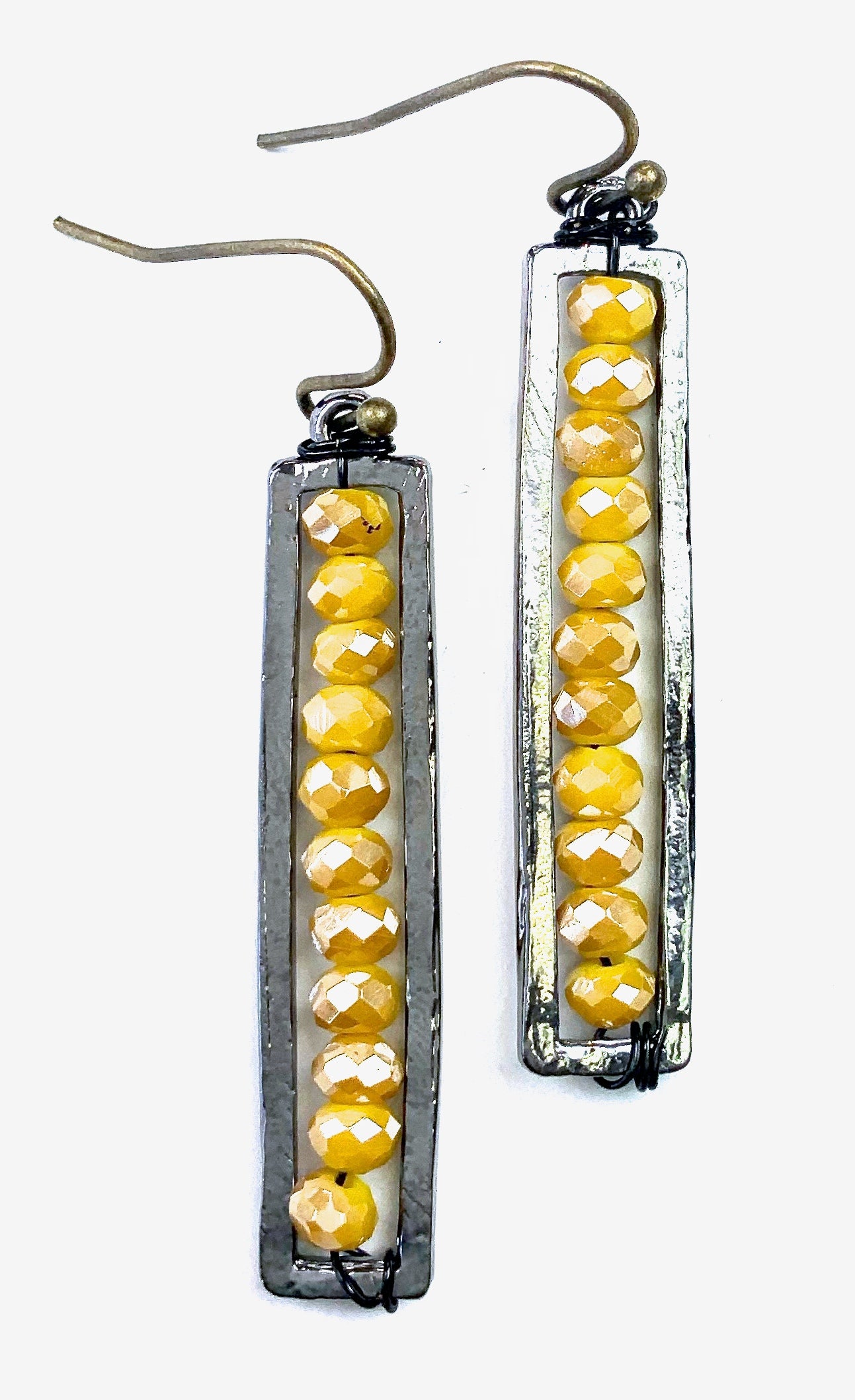 Thin Beaded Rectangle Earrings