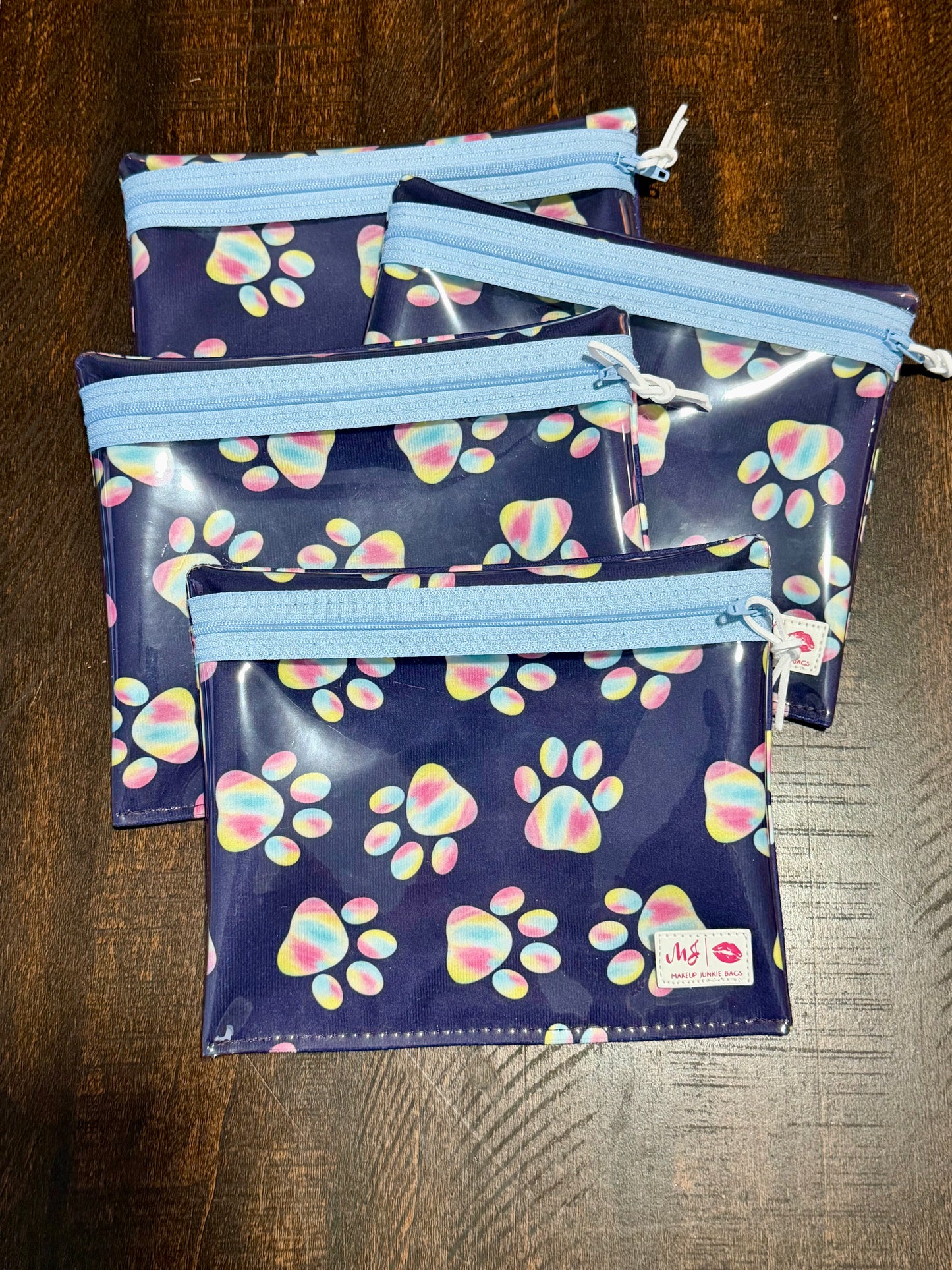 XL Paw Prints Clear Front Pouch - Makeup Junkie
