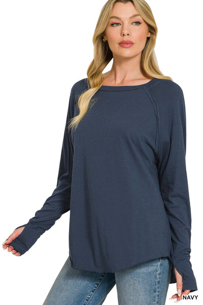 Cotton raglan sleeve thumbhole top