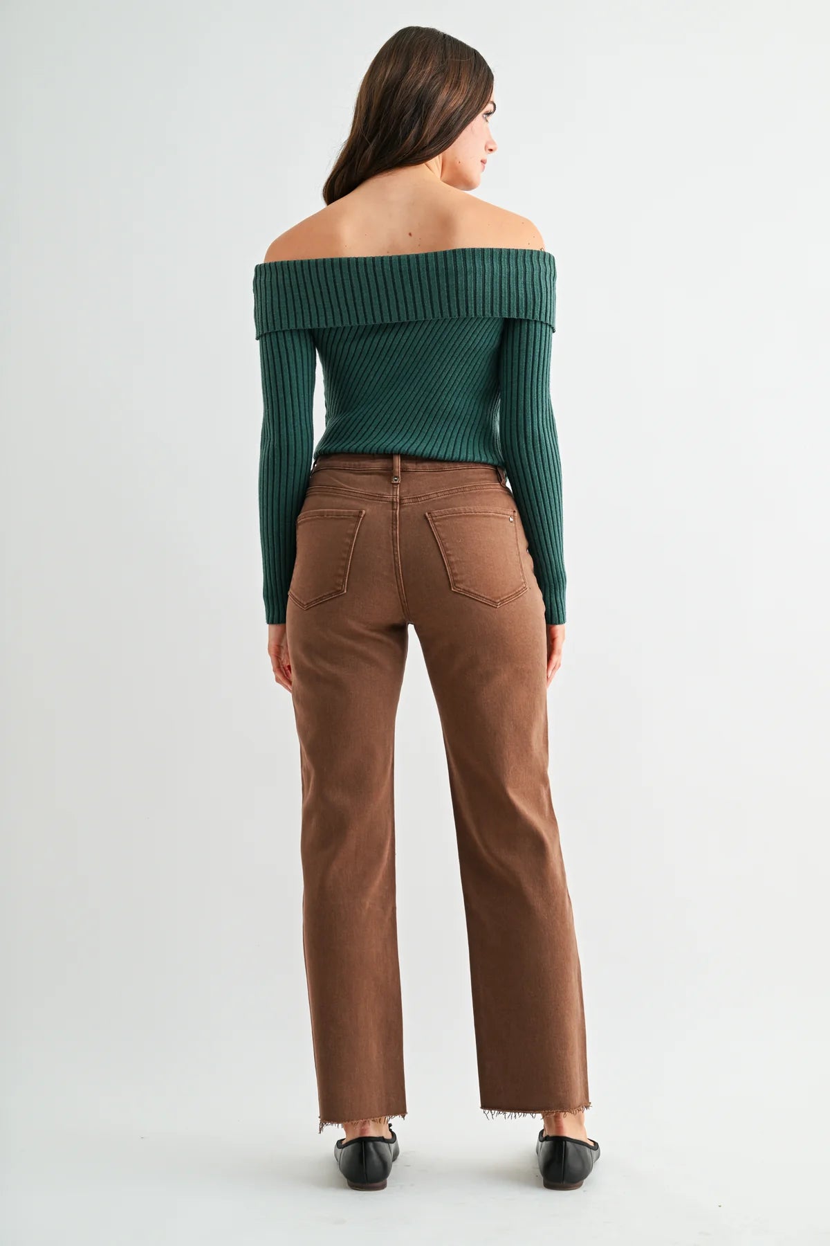 Mica Straight Ankle Tummy Tuck Brown Denim