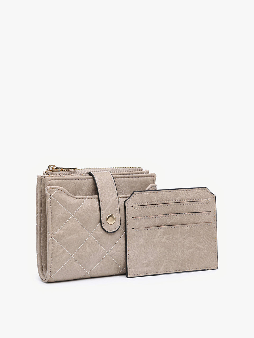 Grey Quilted Zip Top Wallet