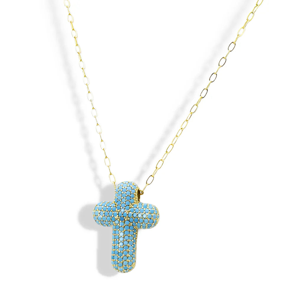 Faithful Glow Turquoise Cross Necklace