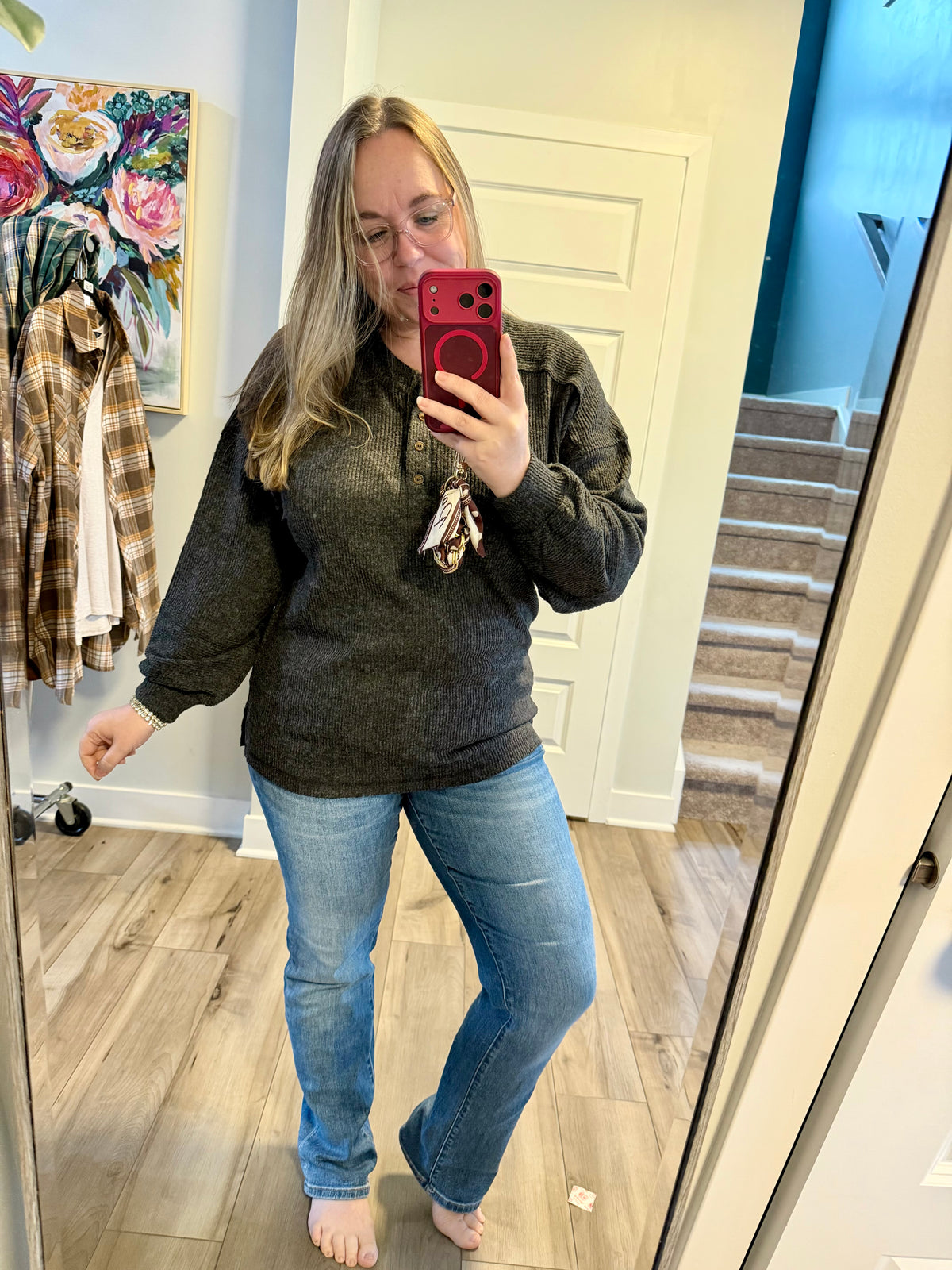 Relaxed Brushed Hacci Ribbed Henley Top