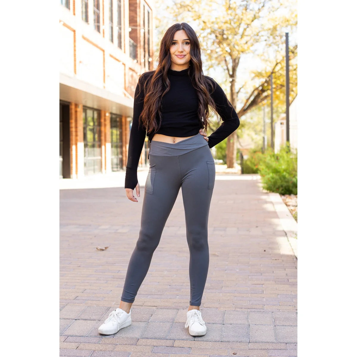 Crossover Full Length Leggings with Pockets