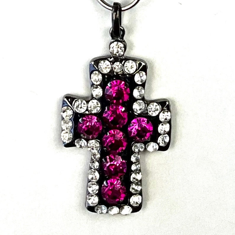 Pink Rhinestoned Cross Necklace