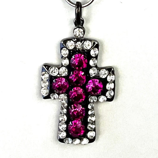 Pink Rhinestoned Cross Necklace