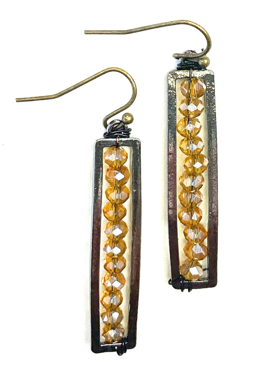 Thin Beaded Rectangle Earrings