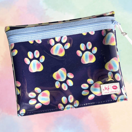XL Paw Prints Clear Front Pouch - Makeup Junkie