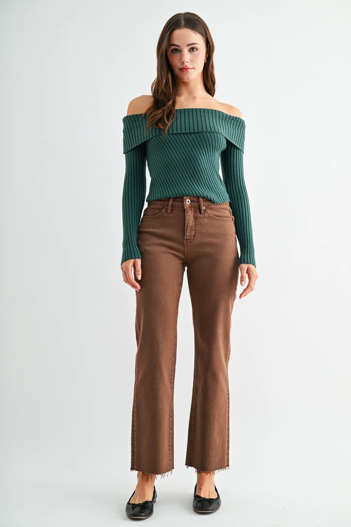 Mica Straight Ankle Tummy Tuck Brown Denim