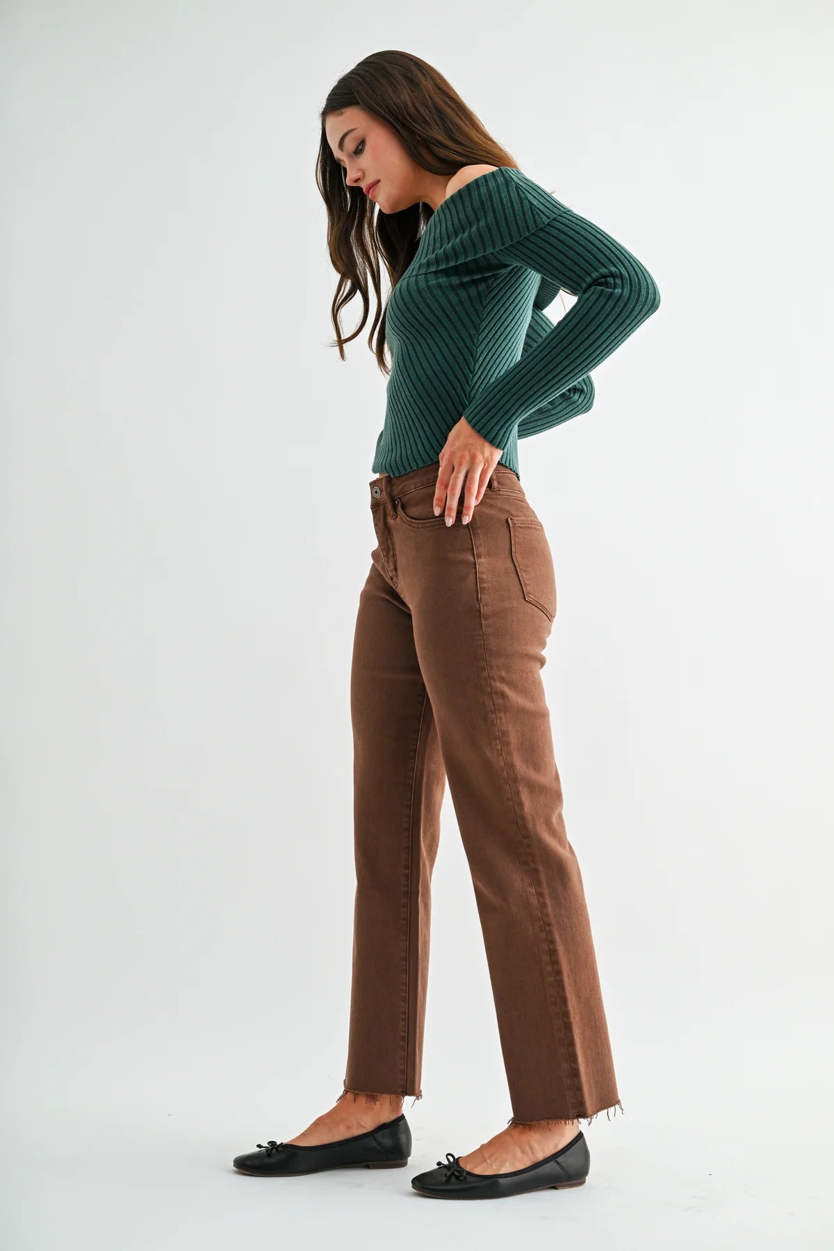Mica Straight Ankle Tummy Tuck Brown Denim