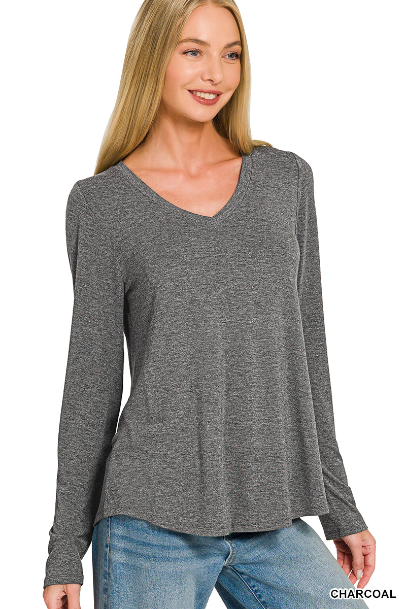 Flowy Rayon V-Neck Long Sleeve