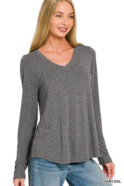Flowy Rayon V-Neck Long Sleeve