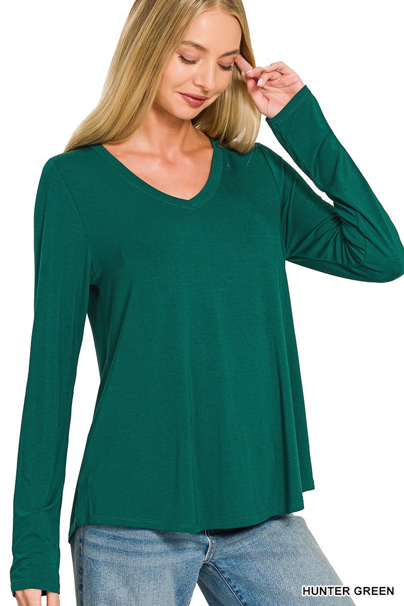 Flowy Rayon V-Neck Long Sleeve