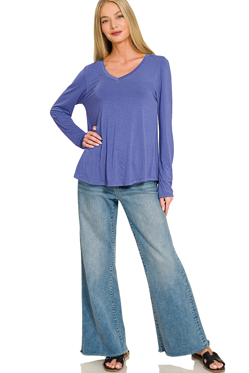 Flowy Rayon V-Neck Long Sleeve