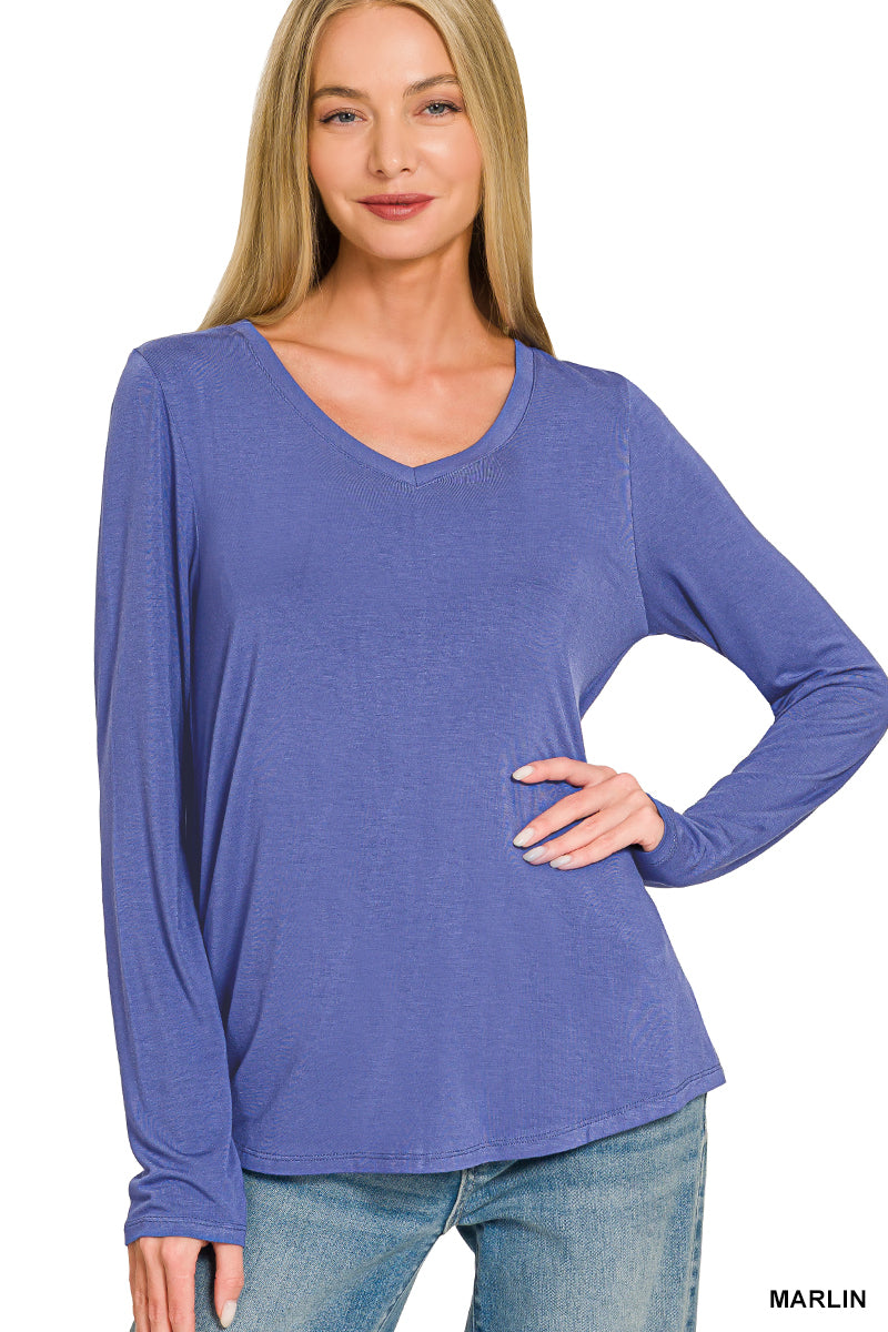 Flowy Rayon V-Neck Long Sleeve