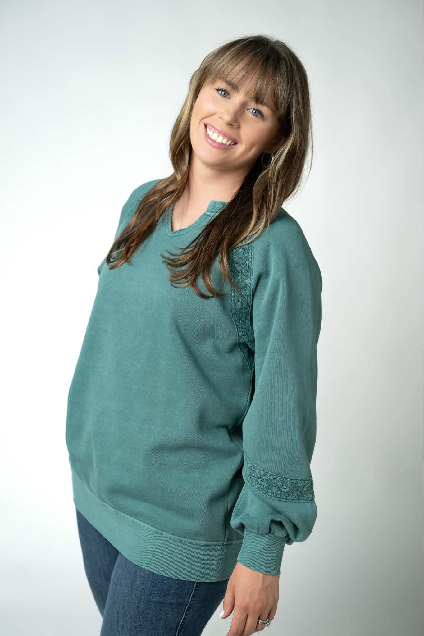 Lace Accent Vintage Wash Pullover