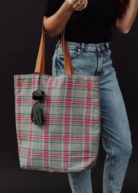 Grey Plaid Tote